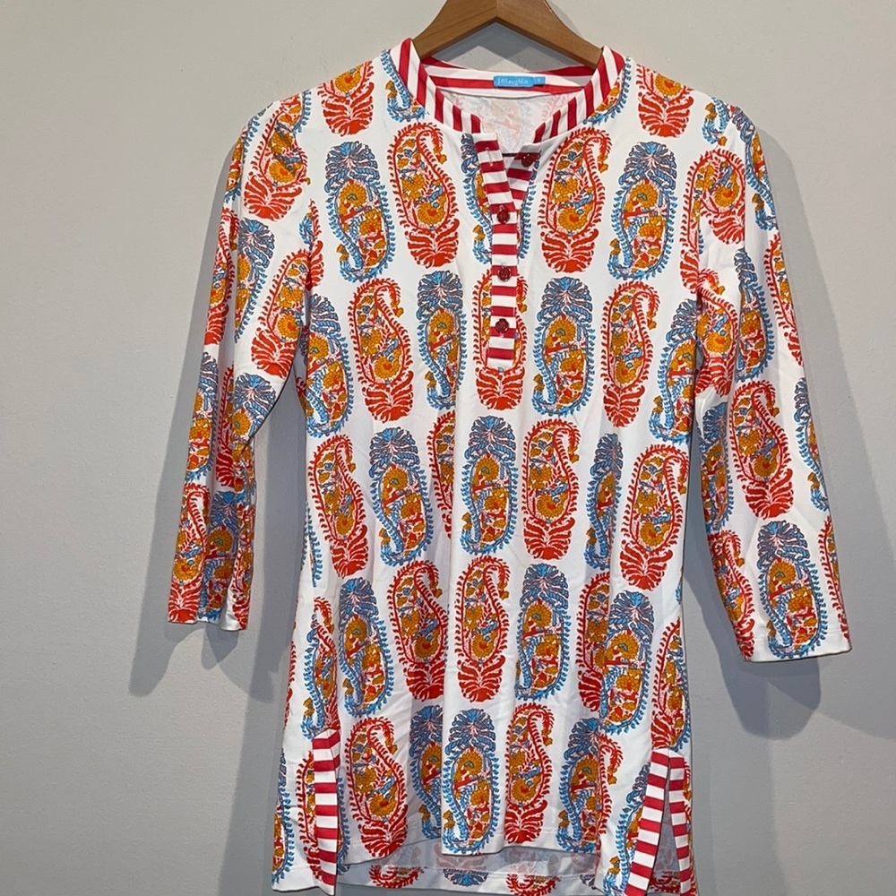 J.Mclaughlin Biscayne Tunic Top in Coral Paisley Catalina 3/4 Sleeve small
